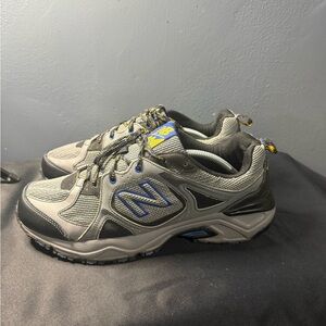 New Balance Men's Gray Athletic Sneakers with Blue & Yellow Accents